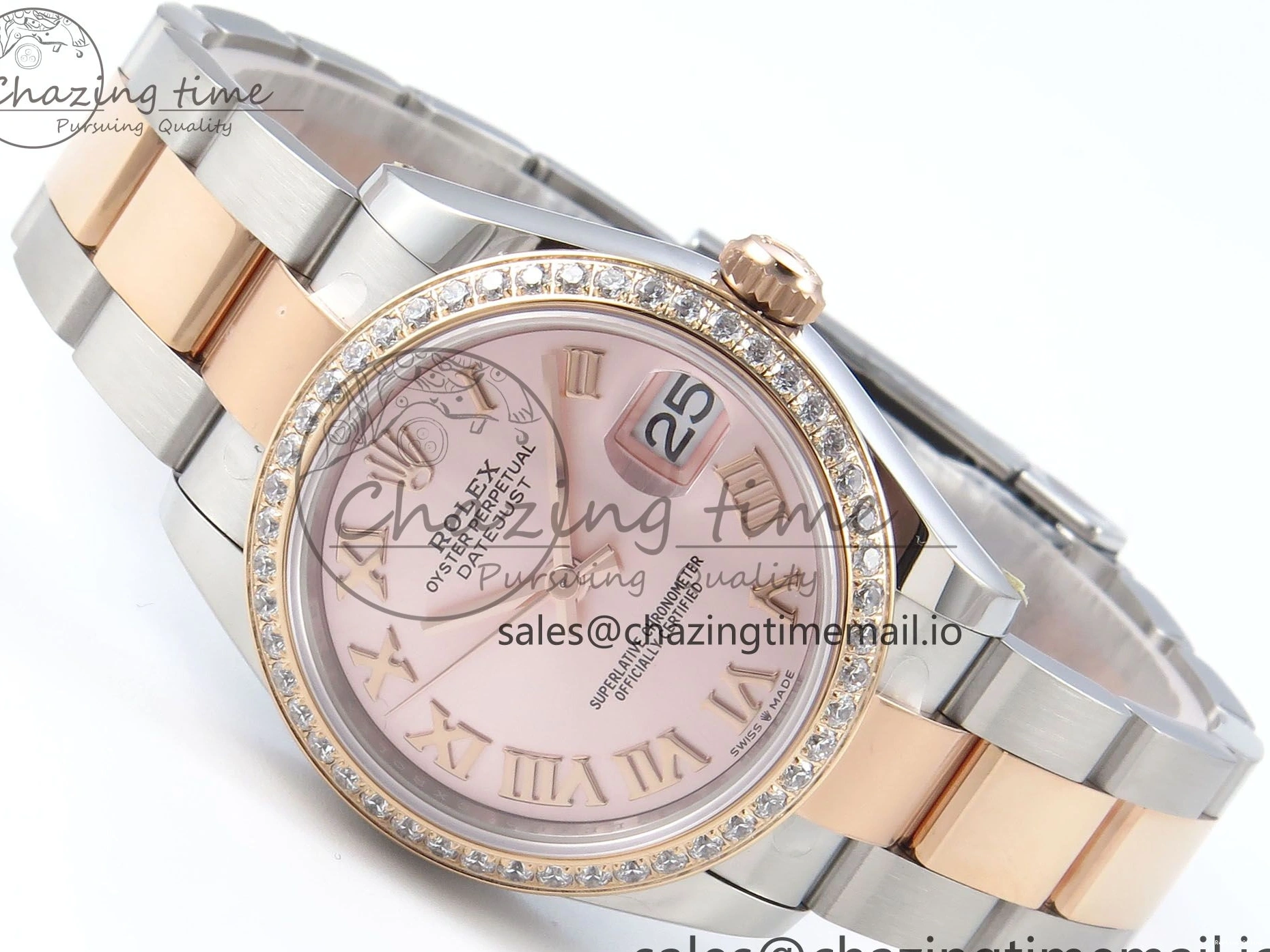0515 Sleek DateJust 31 278381RBR ARF 1:1 Best Edition 904L Steel RG Roman Dial Diamonds Bezel on SS RG Oyster Bracelet ETA 382